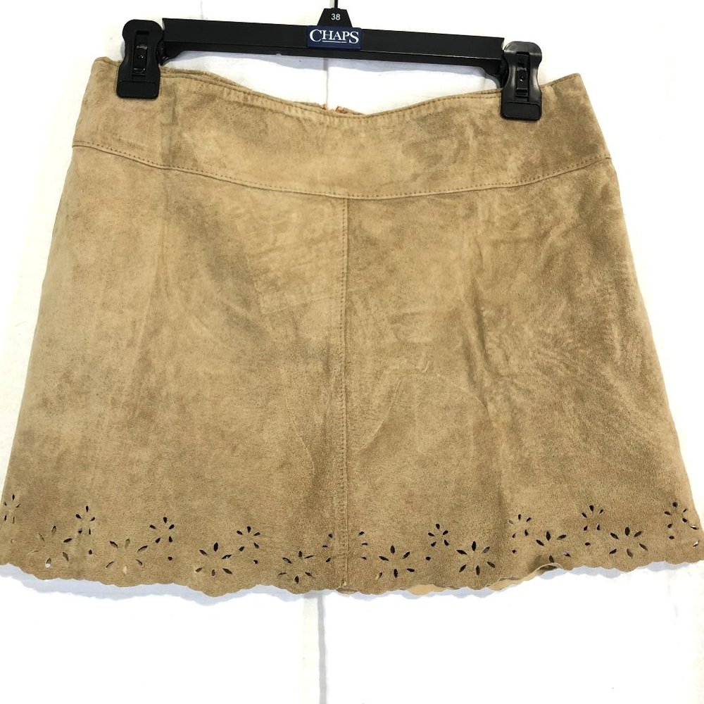 ARDEN B Genuine Suede Leather Mini Beige Skirt  8